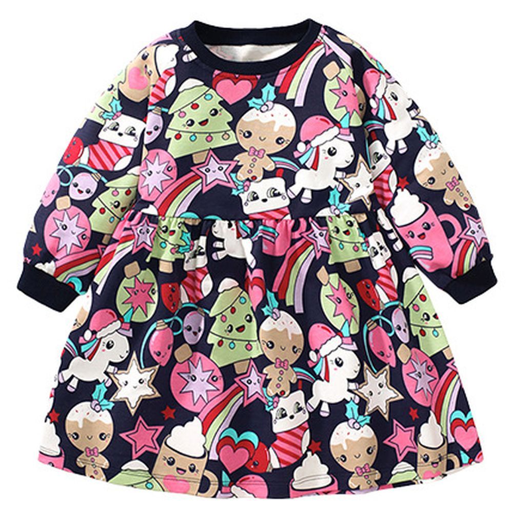 Sugar Rush - Printed Round Neck Full Sleeves Dress