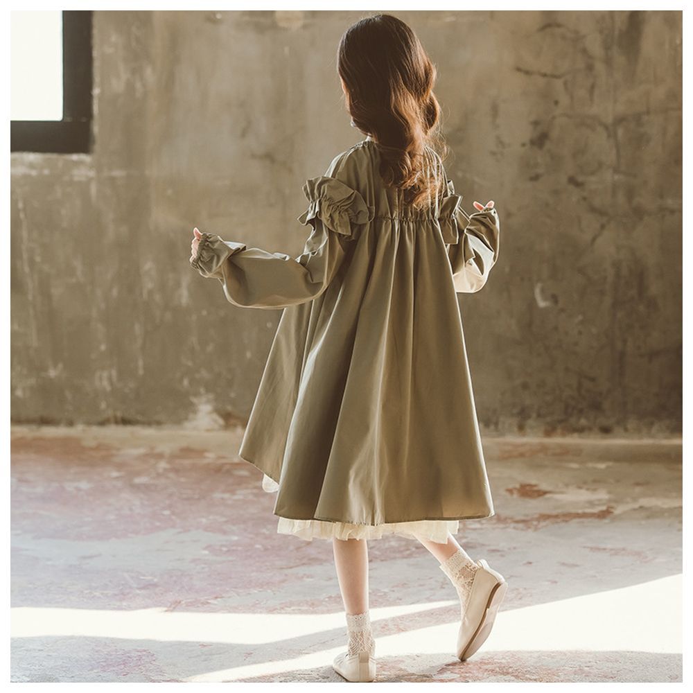 Sugar Rush - Solid Round Neck Full Sleeves Casual Dress - Green