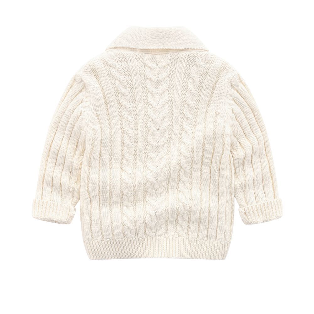 Sugar Rush - Solid Regular V-Neck Full Sleeves Cardigan - Cream