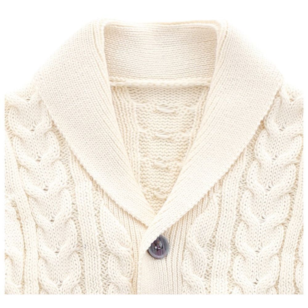 Sugar Rush - Solid Regular V-Neck Full Sleeves Cardigan - Cream