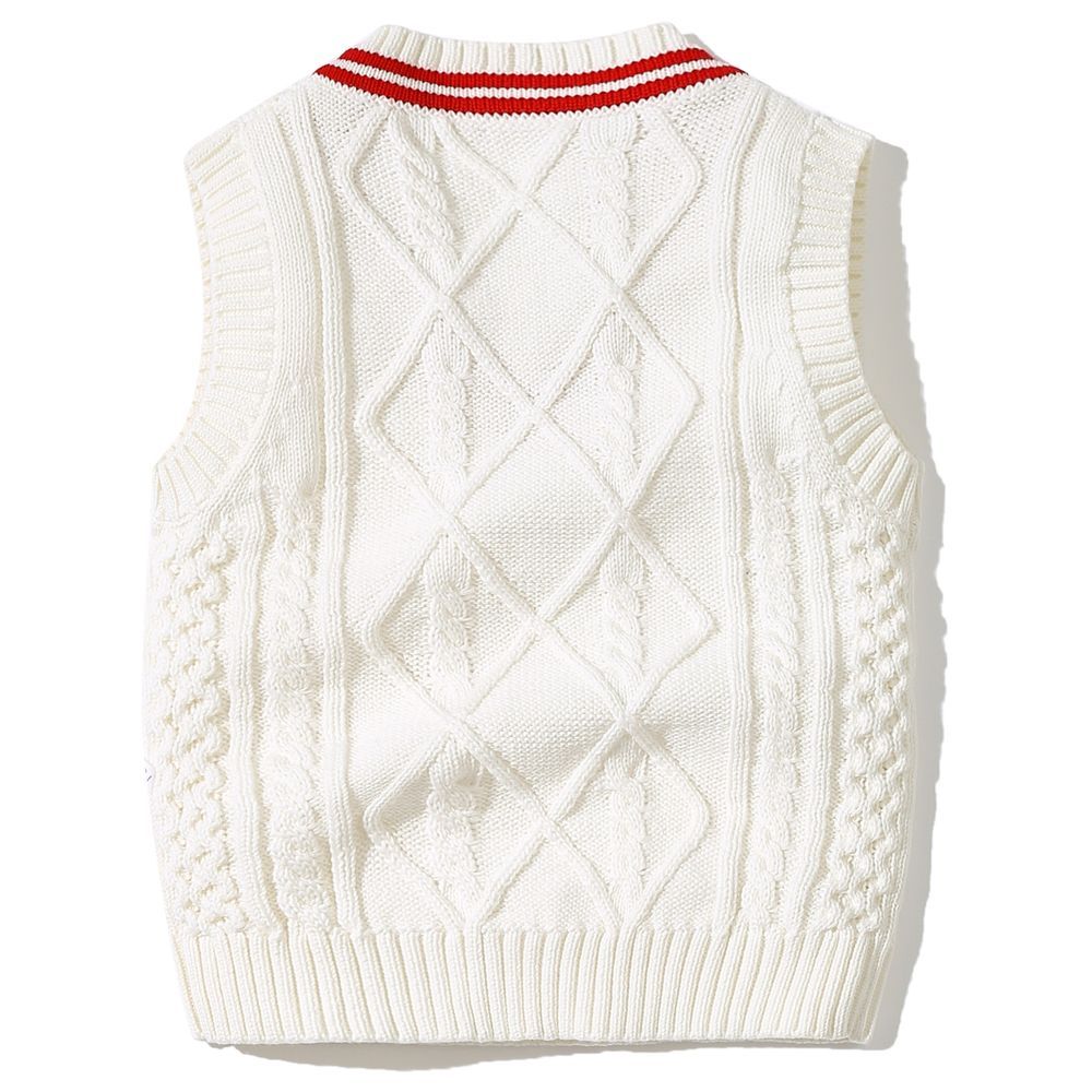 Sugar Rush - Solid Regular V-Neck Sleeveless Sweater - White