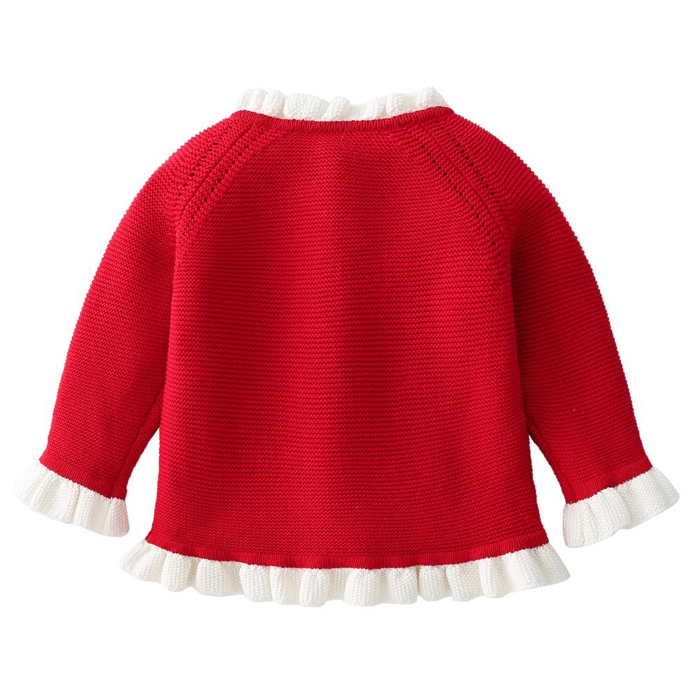 Sugar Rush - Appliqued Round Neck Full Sleeves Jacket - Red