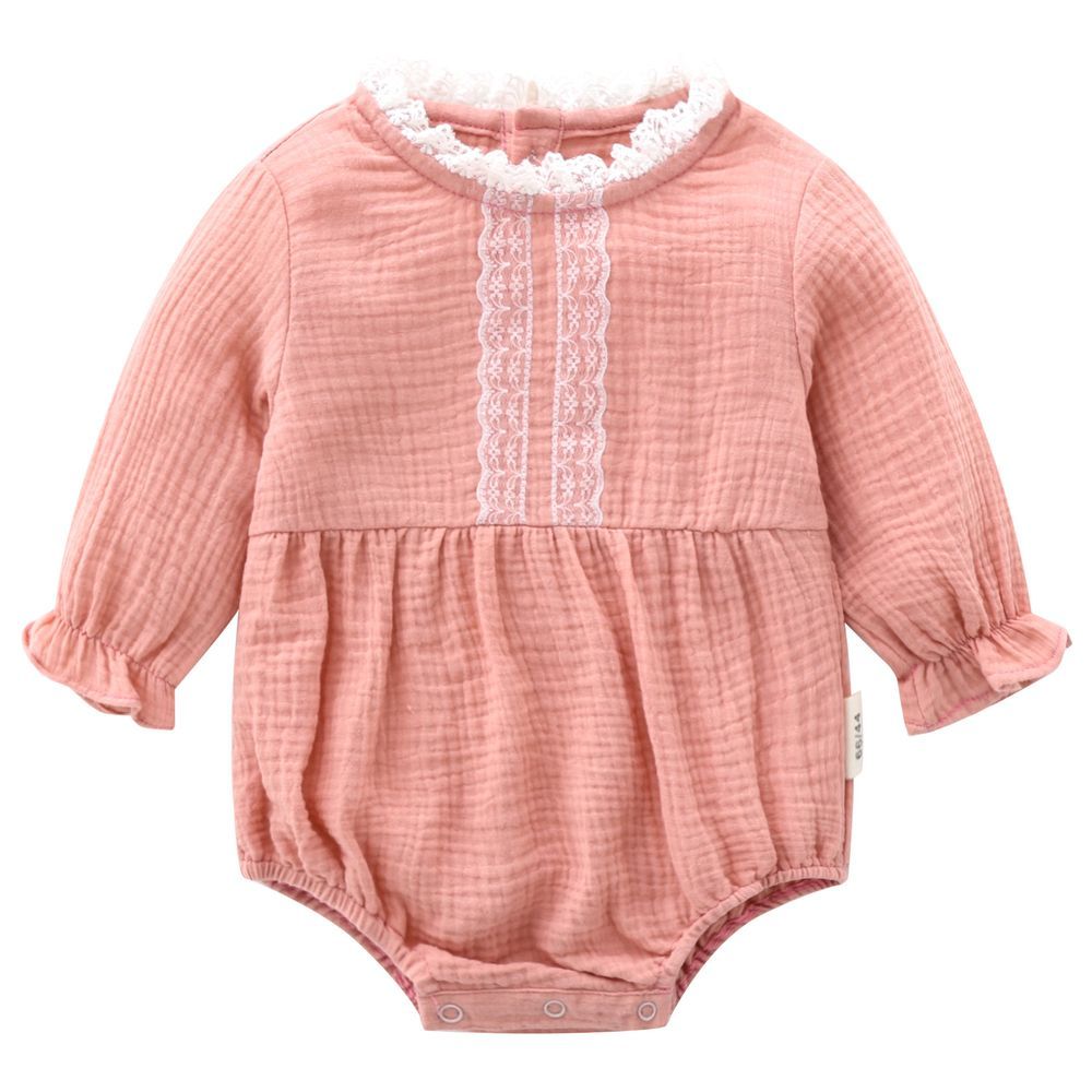 Sugar Rush - Laced Round Neck Full Sleeves Bodysuit - Pink