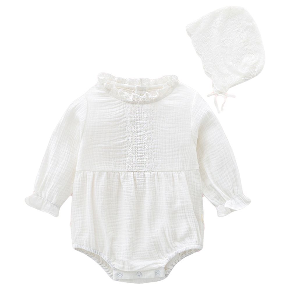 Sugar Rush - Laced Round Neck Full Sleeves Bodysuit - White