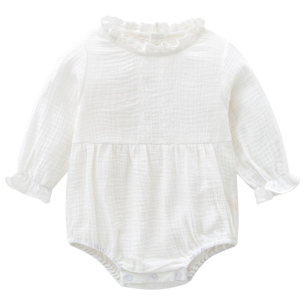 Sugar Rush - Laced Round Neck Full Sleeves Bodysuit - White