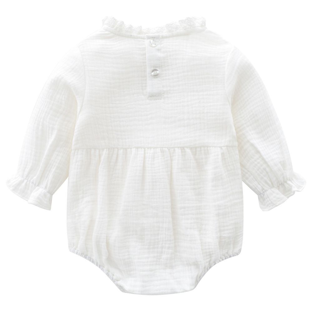 Sugar Rush - Laced Round Neck Full Sleeves Bodysuit - White