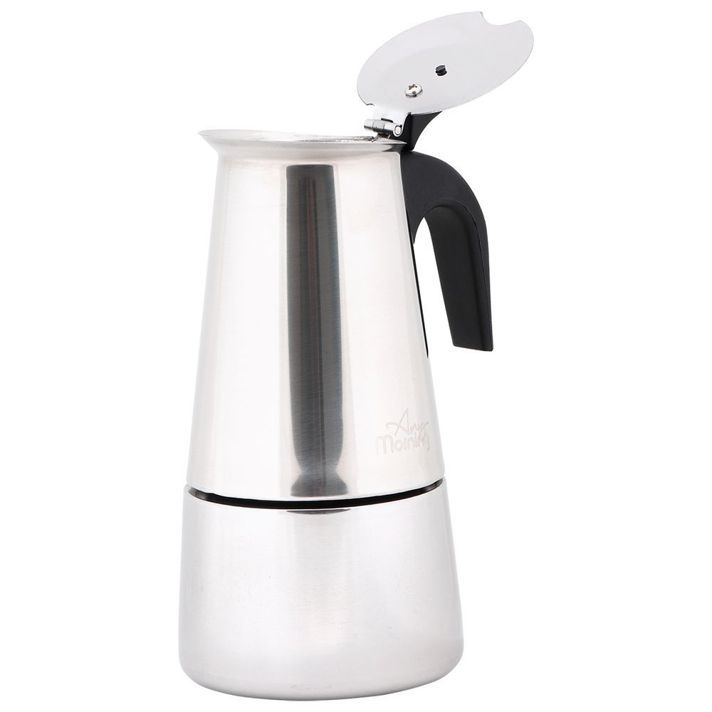 Any Morning - Stove top Espresso Maker Percolator Coffee Pot - Silver