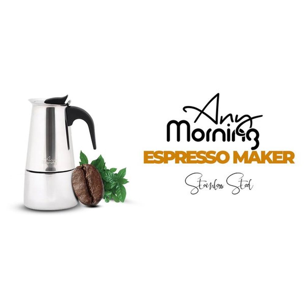 Any Morning - Stove top Espresso Maker Percolator Coffee Pot - Silver