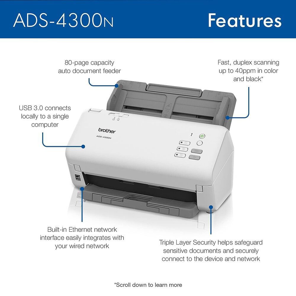 Brother - ADS-4300N Professional Desktop Document Scanner