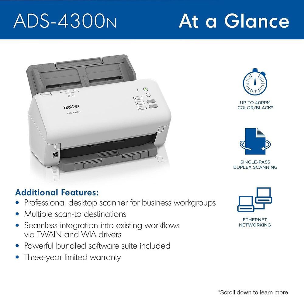 Brother - ADS-4300N Professional Desktop Document Scanner