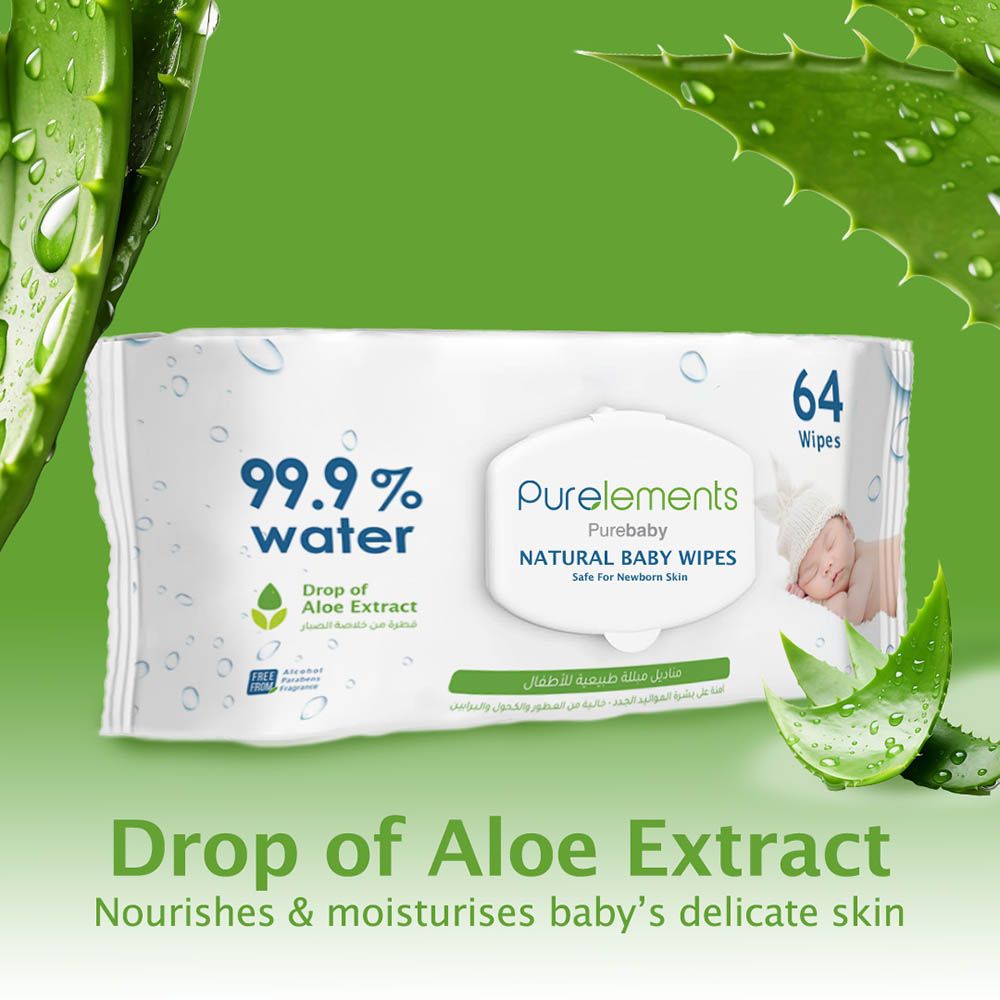 Purelements - Aloe Natural 99.9% Water Wipes - 64pcs