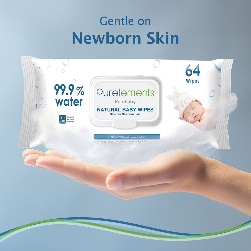 Purelements - Natural 99.9% Water Wipes - 64pcs