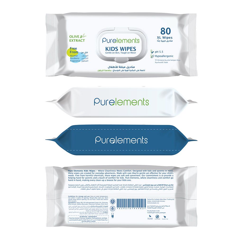 Purelements - Olive Oil Extract Natural Kids Wipes - XL - 80pcs