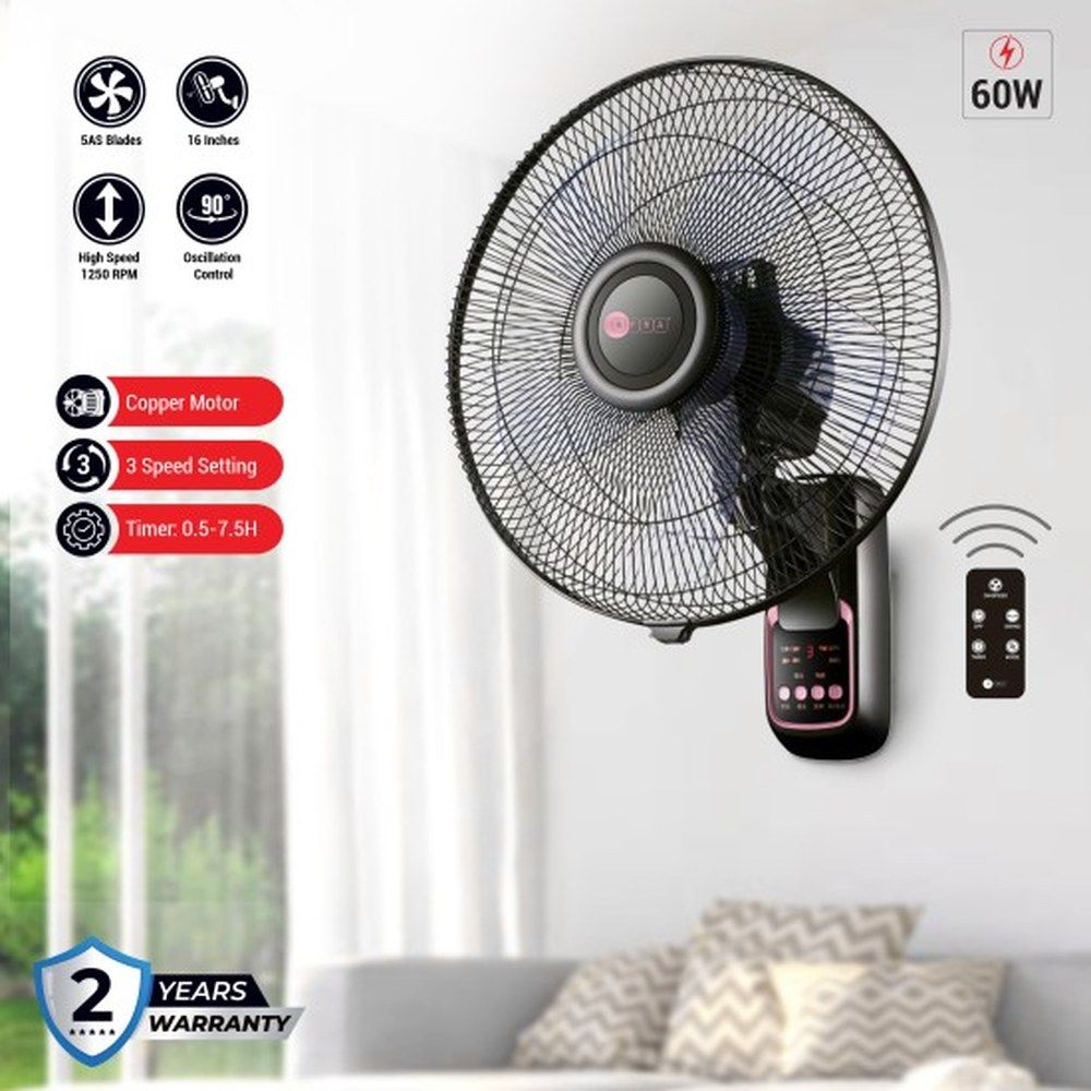 Afra - Wall Mount Fan - Black/Gold - 60 W