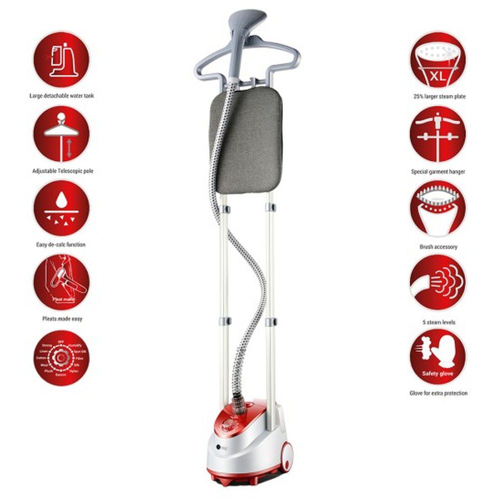 Afra - Garment Steamer With Iron Board - White/Red - 1.6 L