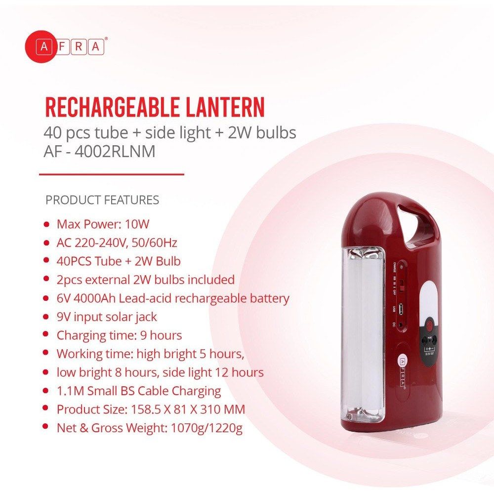 Afra - Rechargeable Lantern With 2 W Bulbs