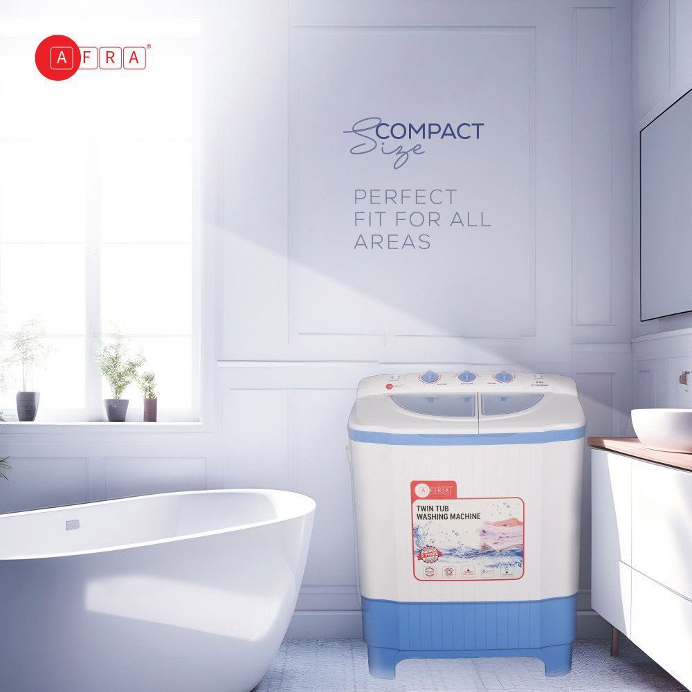 Afra - Twin Tub Washing Machine - White/Blue - 6 Kg