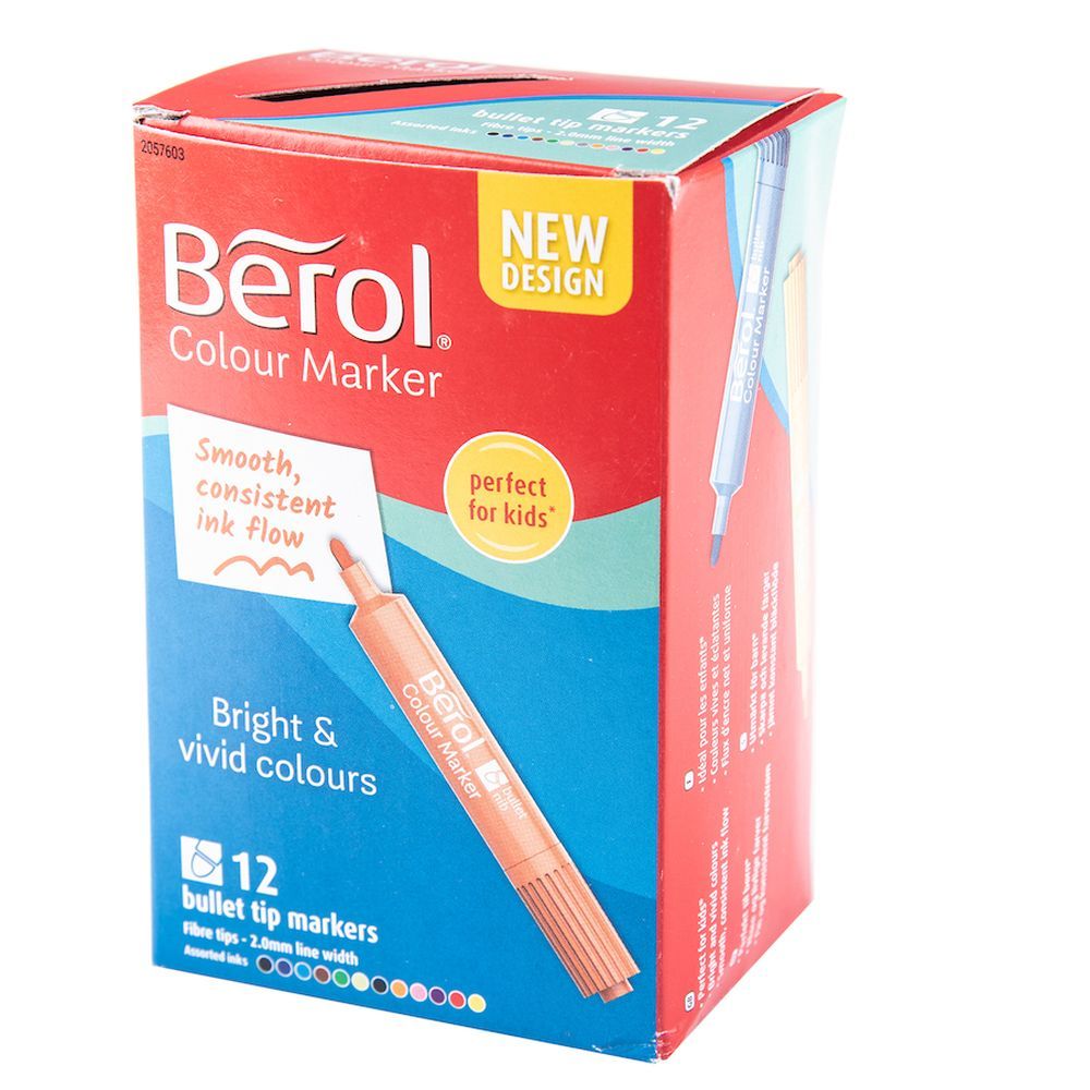 TTS - Berol Colour Marker Bullet Tipped Pens - 12pcs