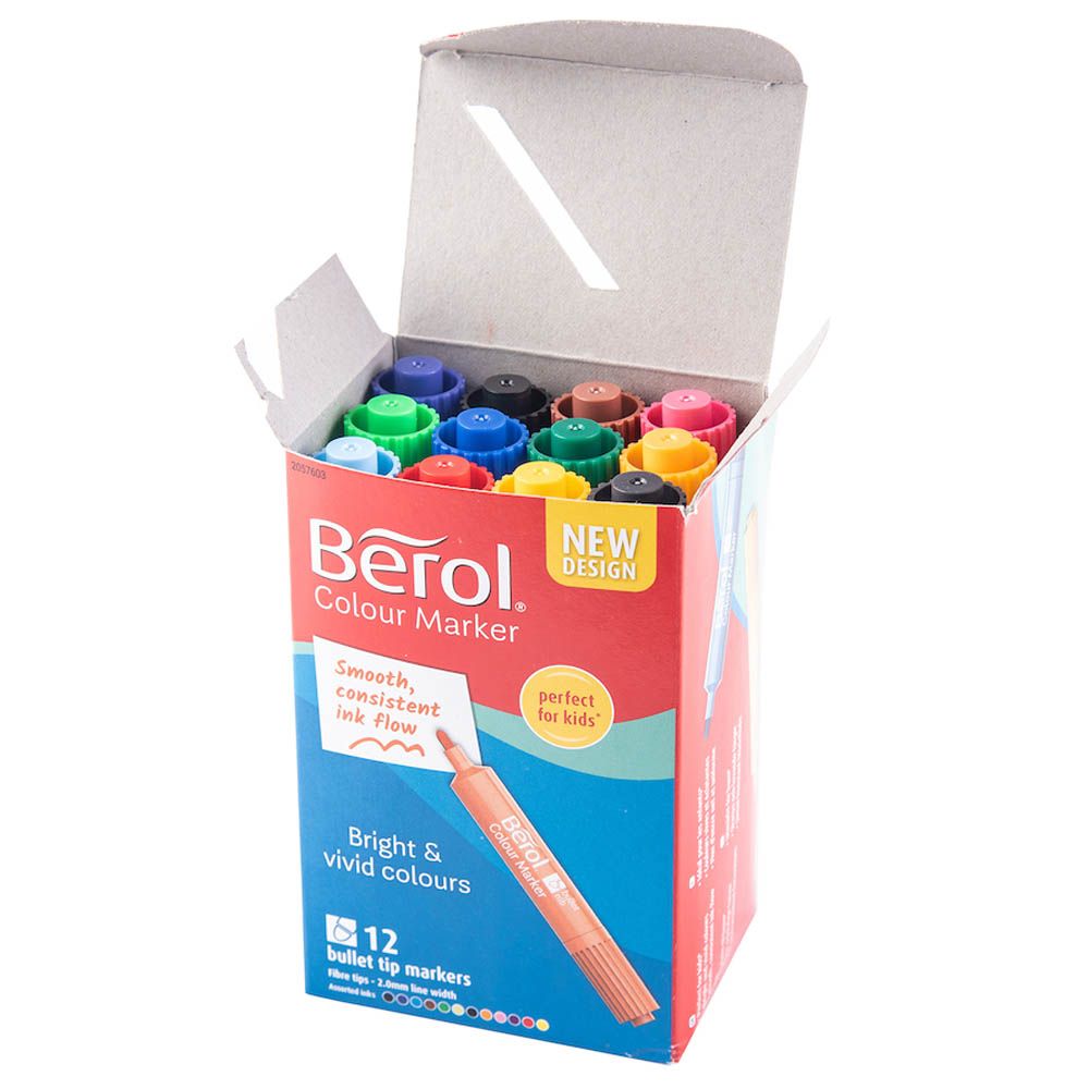 TTS - Berol Colour Marker Bullet Tipped Pens - 12pcs