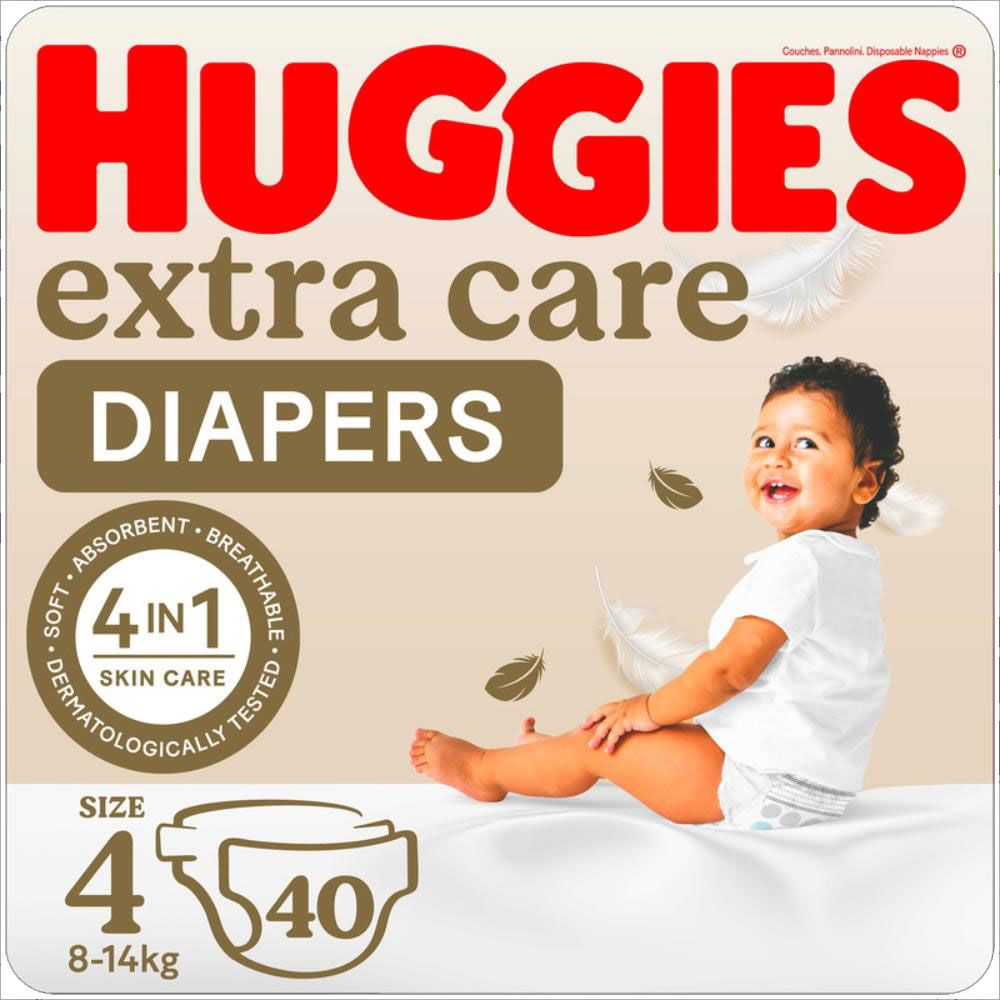 Huggies - Extra Care, Size 4, 8 -14 kg, Value Pack, 40 Diapers