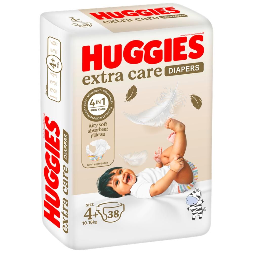 Huggies - Extra Care, Size 4+, 10 -16 kg, Value Pack, 38 Diapers