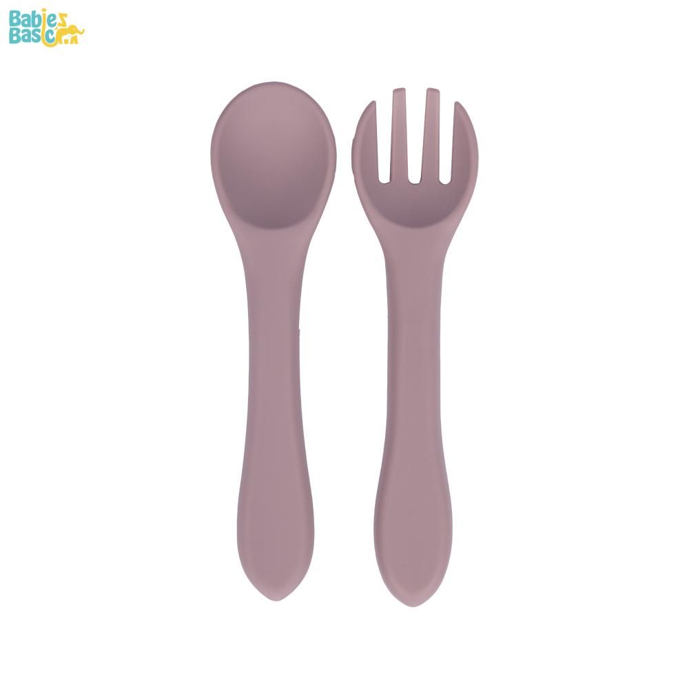 Babies Basic - Silicone Plate, Bowl, Cup,Spoon & Fork Set - 6pcs - Blush