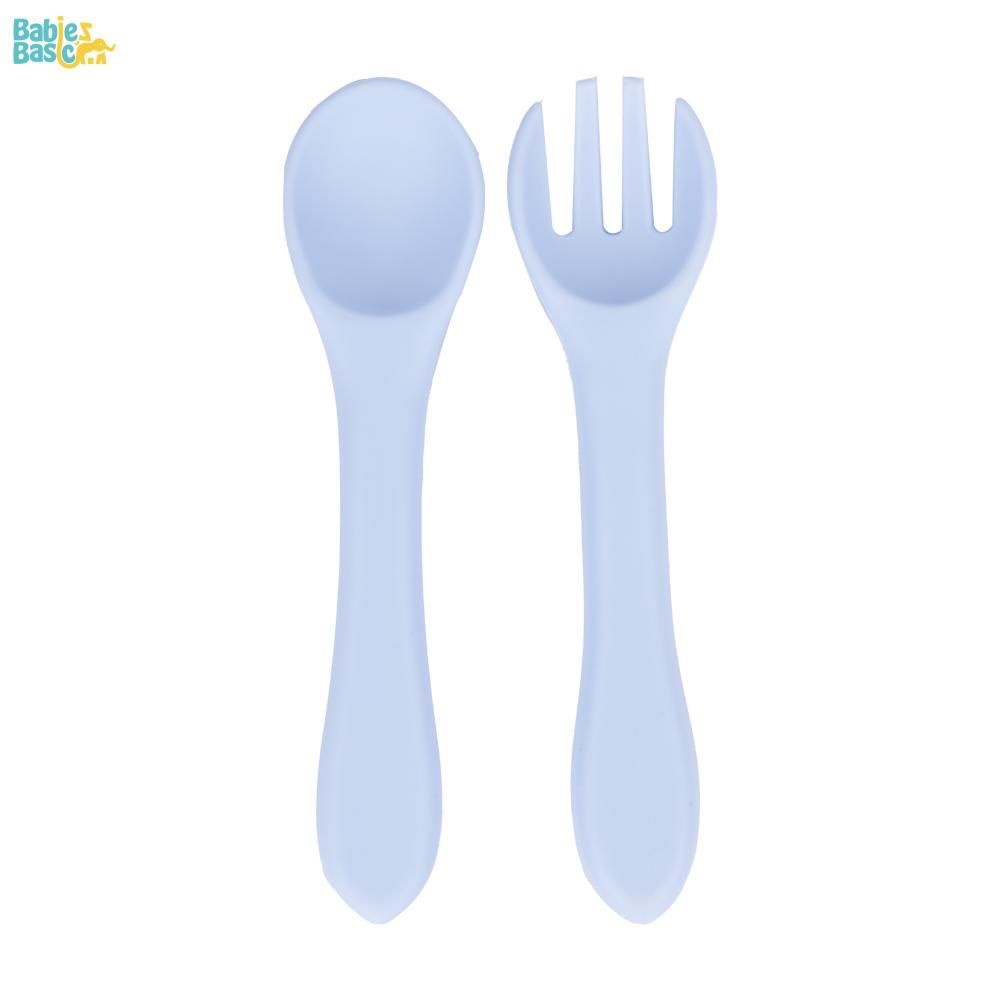 Babies Basic - Silicone Plate, Bowl, Cup,Spoon & Fork Set - 6pcs - Blue