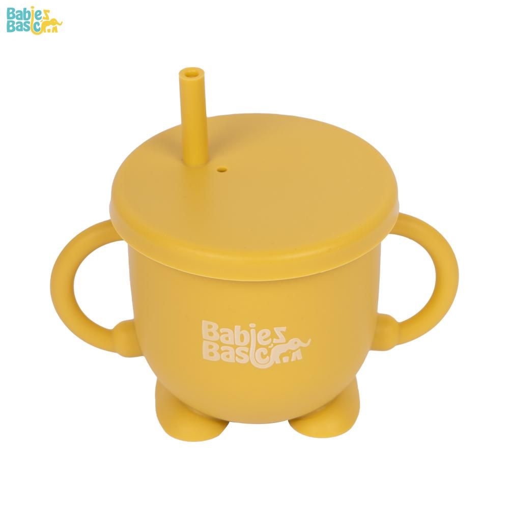 Babies Basic - Silicone Plate, Bowl, Cup,Spoon & Fork Set - 6pcs - Yellow