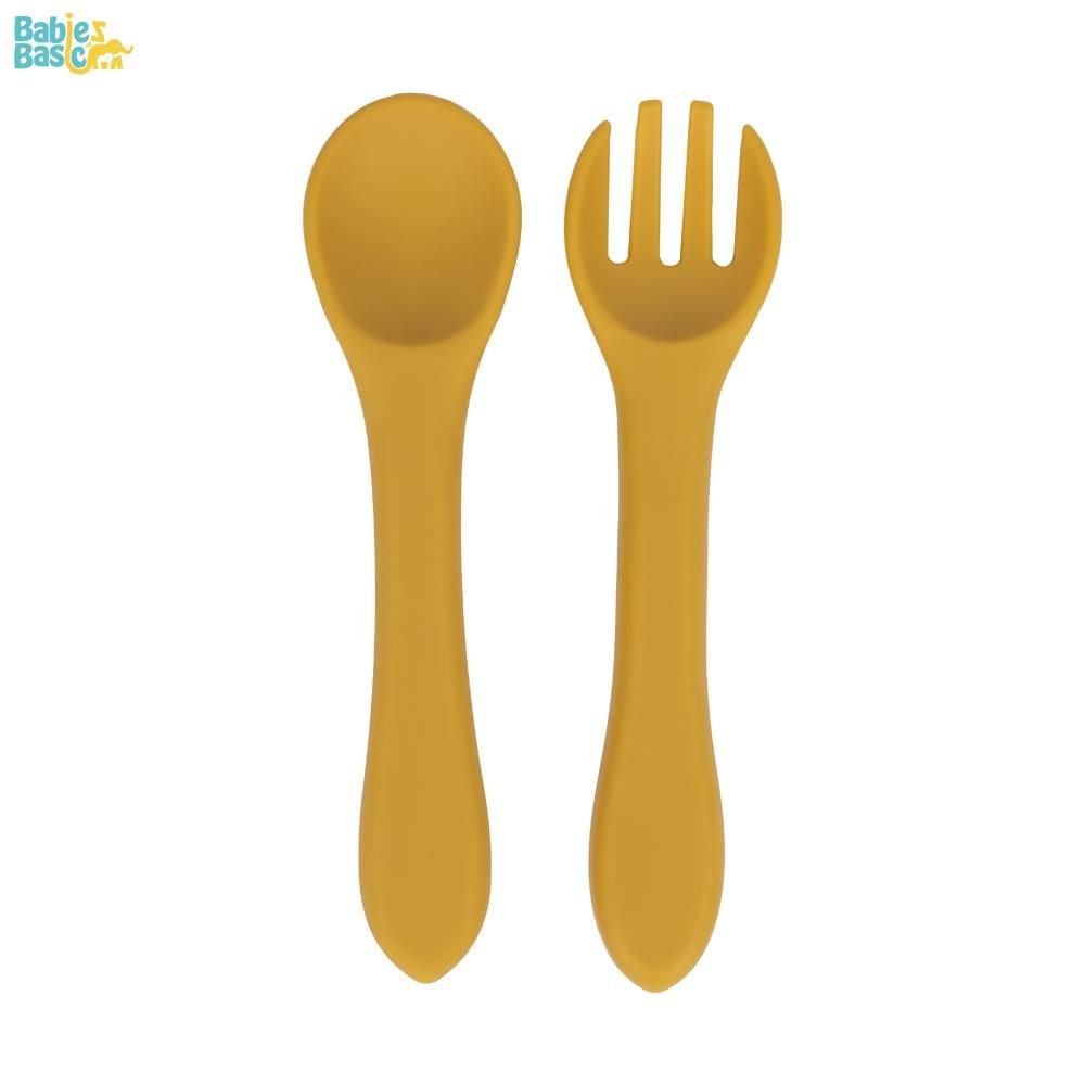 Babies Basic - Silicone Plate, Bowl, Cup,Spoon & Fork Set - 6pcs - Yellow