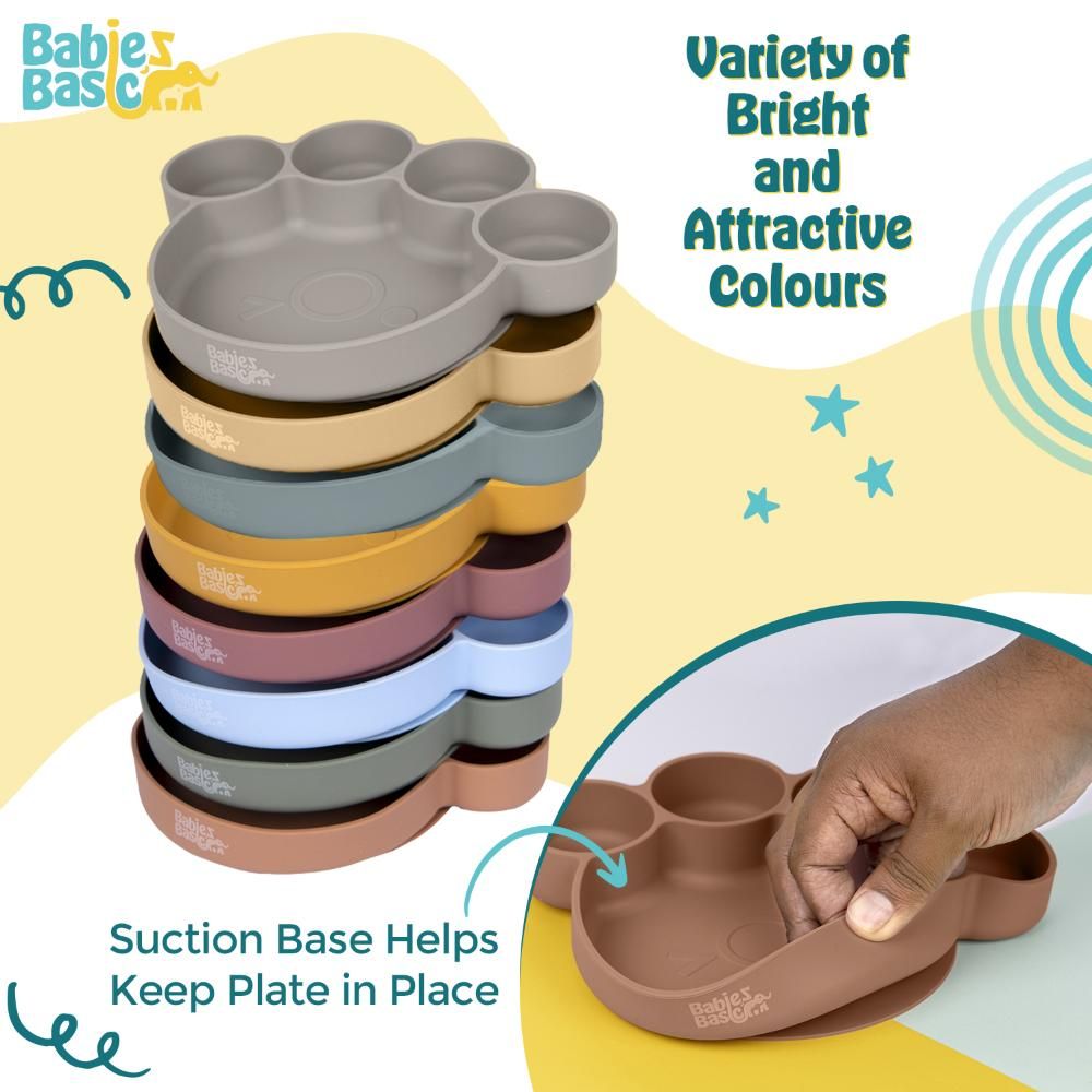 Babies Basic - Bear Shape Silicone Plate, Spoon & Fork Set - 3pcs - Brown