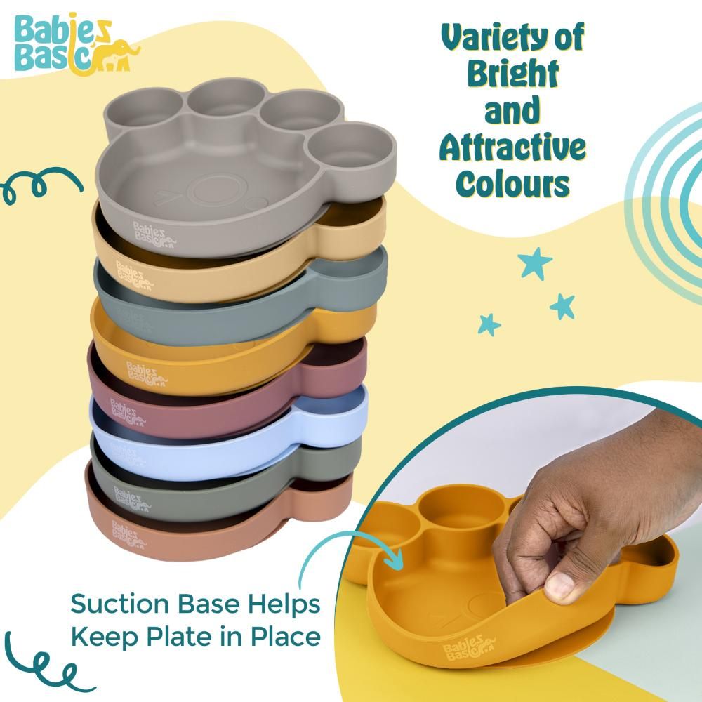 Babies Basic - Bear Shape Silicone Plate, Spoon & Fork Set - 3pcs - Yellow