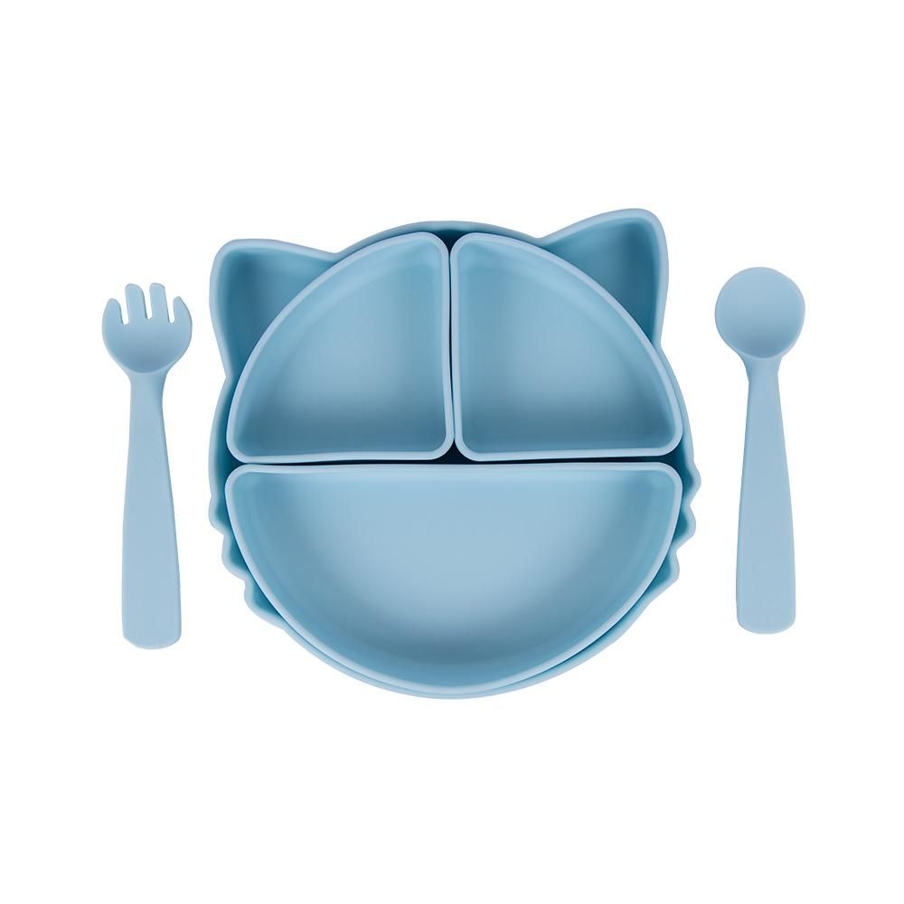 Babies Basic - Silicone Feeding Set With Removable Sections - 3pcs - Blue