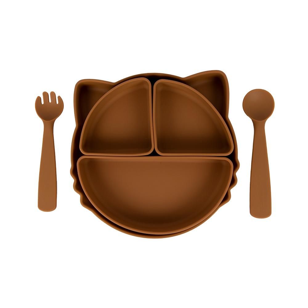 Babies Basic - Silicone Feeding Set With Removable Sections - 3pcs - Brown