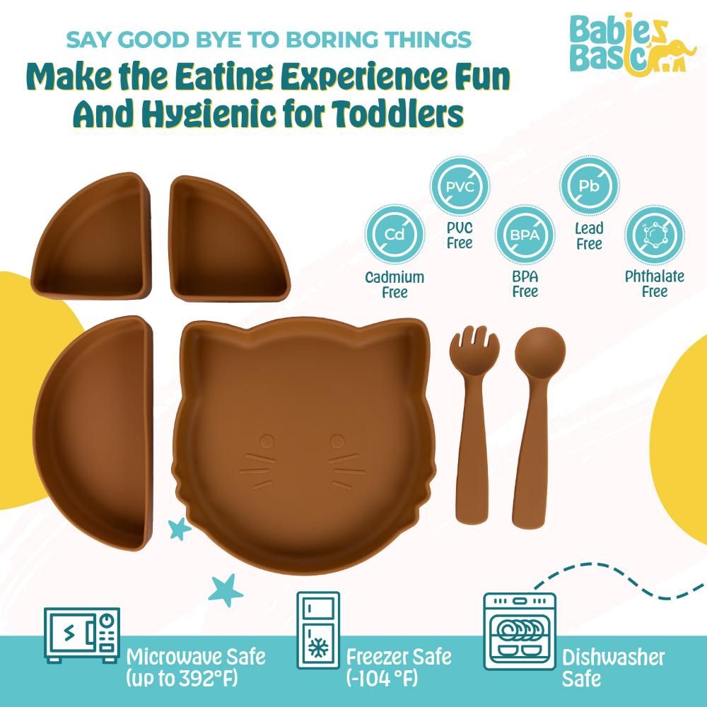 Babies Basic - Silicone Feeding Set With Removable Sections - 3pcs - Brown