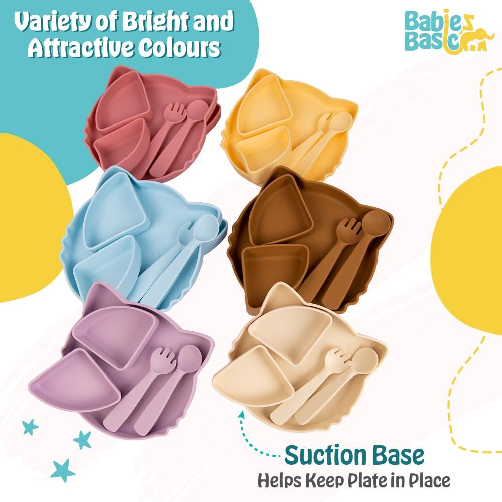 Babies Basic - Silicone Feeding Set With Removable Sections - 3pcs - Brown