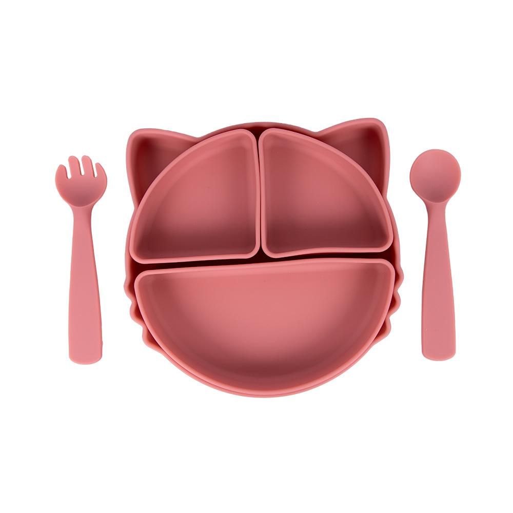 Babies Basic - Silicone Feeding Set With Removable Sections - 3pcs - Pink