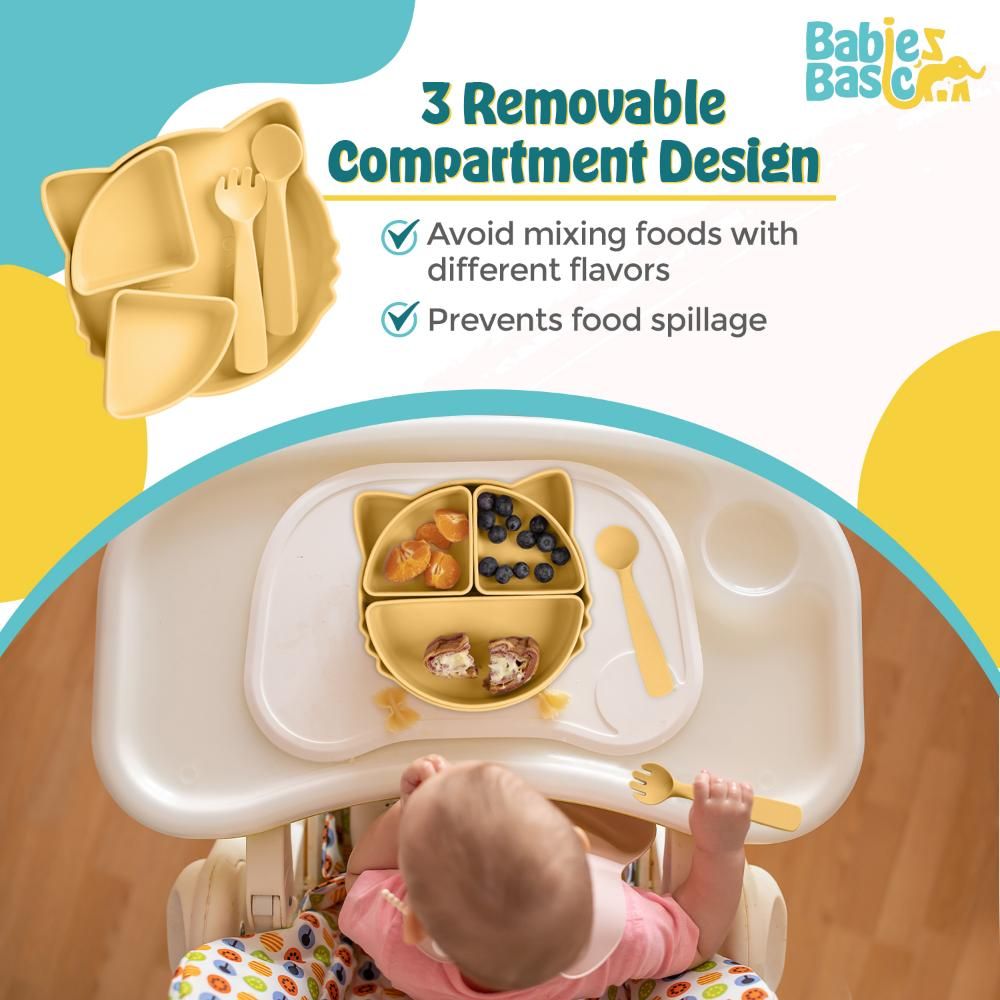 Babies Basic - Silicone Feeding Set With Removable Sections - 3pcs - Yellow