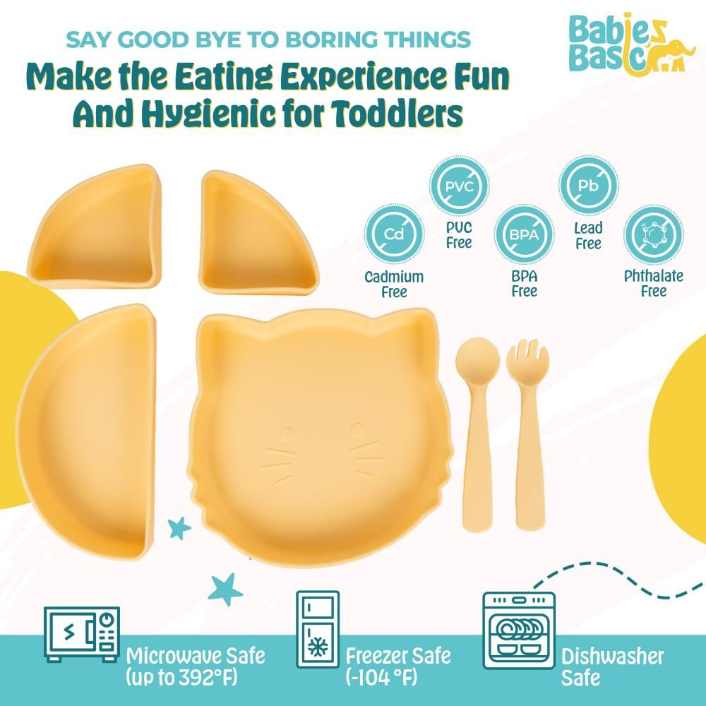 Babies Basic - Silicone Feeding Set With Removable Sections - 3pcs - Yellow