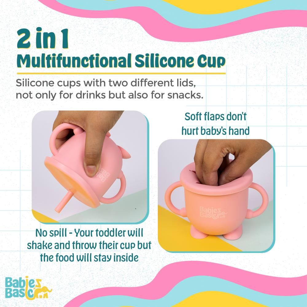 Babies Basic - 2-In-1 Silicone Cup w/ Straw Or A Snack Cup - Pink