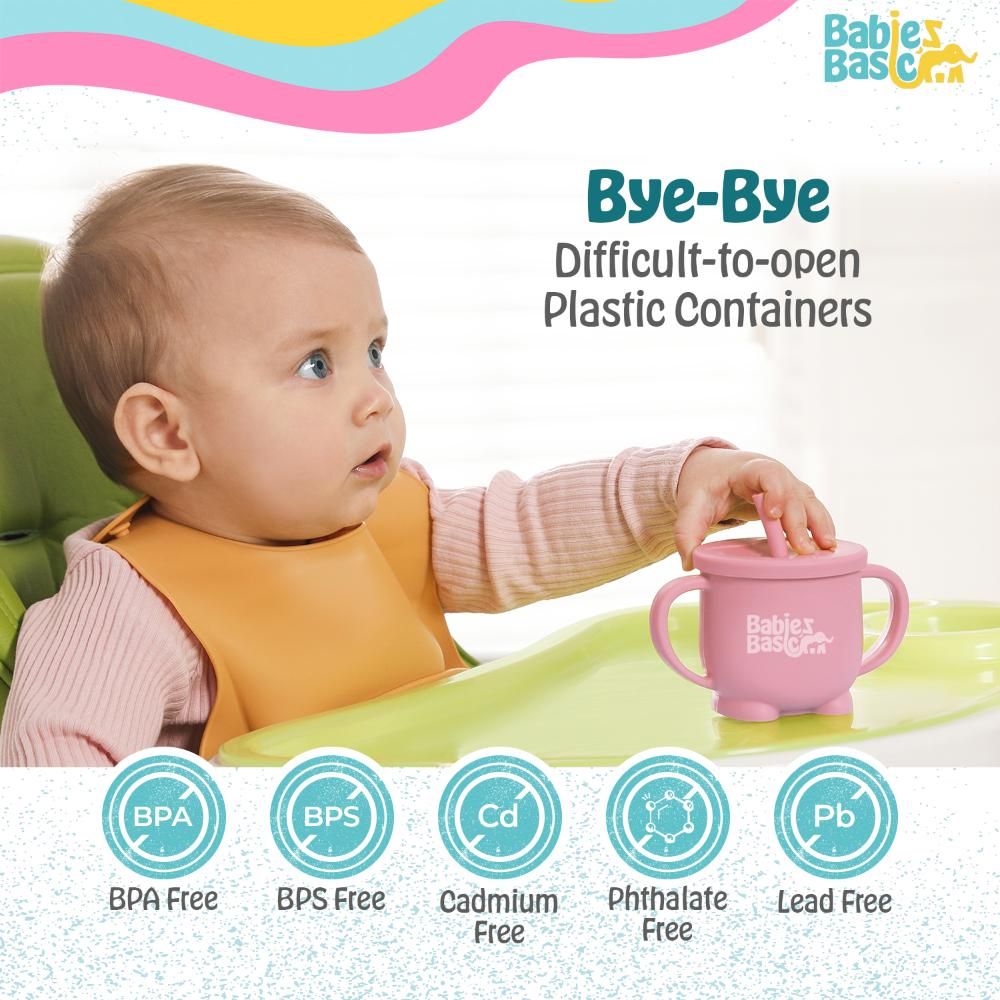 Babies Basic - 2-In-1 Silicone Cup w/ Straw Or A Snack Cup - Pink