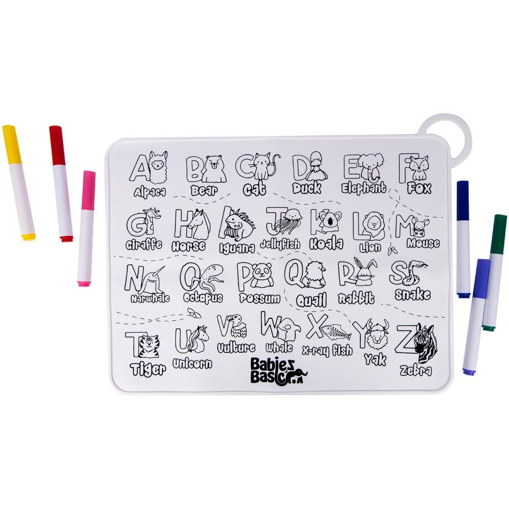 Babies Basic - SiliconeColouring Mat w/ Pens & Travel Case - English Alphabet Design