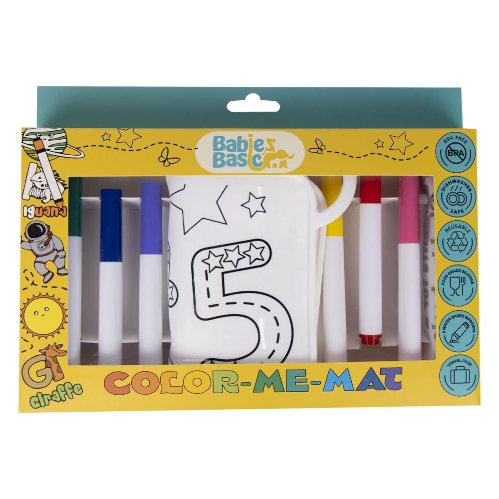 Babies Basic - Silicone Colouring Mat w/ Pens & Travel Case - Number Design