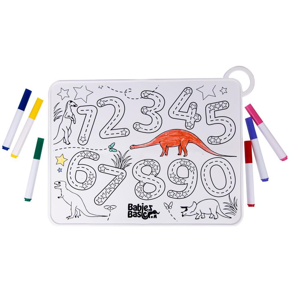 Babies Basic - Silicone Colouring Mat w/ Pens & Travel Case - Number Design