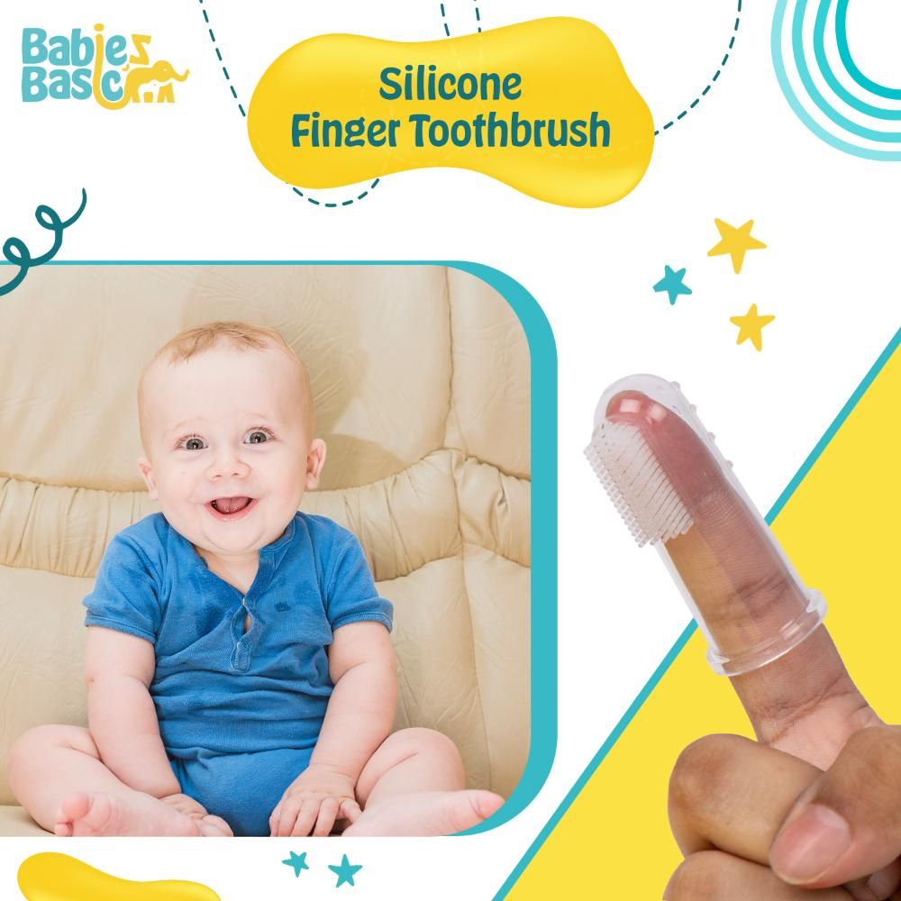 Babies Basic - Silicone Finger Tooth brush and Gum Massager with Storage Case - Clear