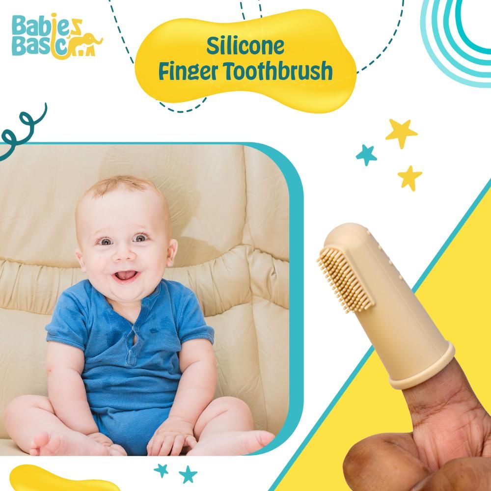 Babies Basic - Silicone Finger Tooth brush and Gum Massager with Storage Case - Cream