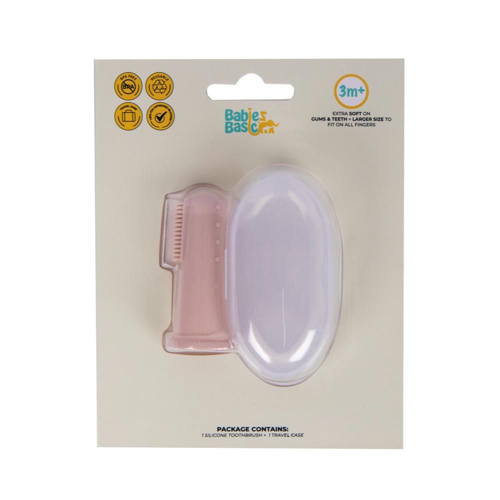 Babies Basic - Silicone Finger Tooth brush and Gum Massager with Storage Case - Blush