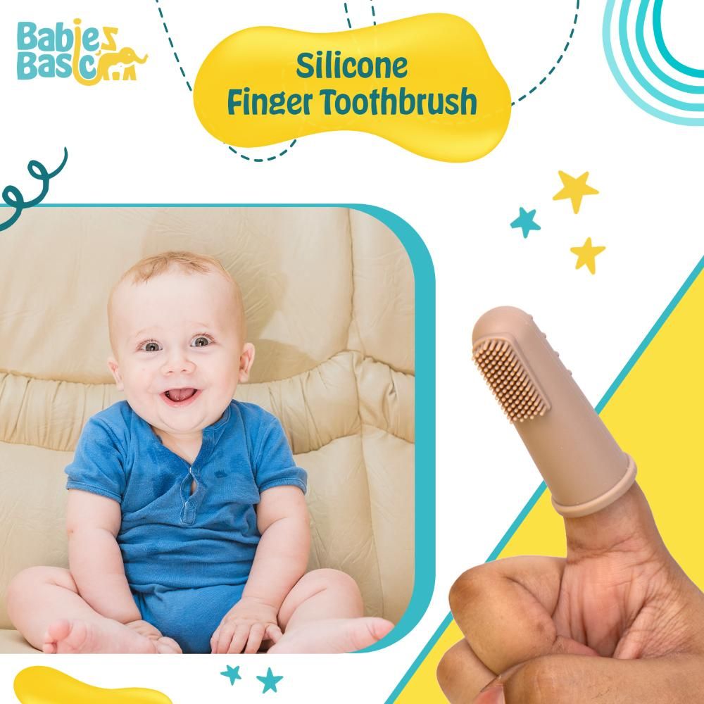 Babies Basic - Silicone Finger Tooth brush and Gum Massager with Storage Case - Blush