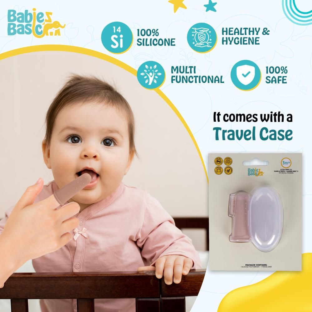 Babies Basic - Silicone Finger Tooth brush and Gum Massager with Storage Case - Blush