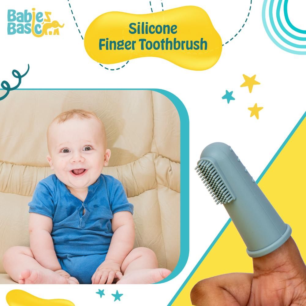 Babies Basic - Silicone Finger Tooth brush and Gum Massager with Storage Case - Blue