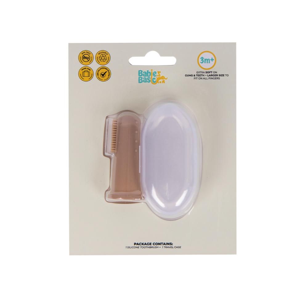 Babies Basic - Silicone Finger Tooth brush and Gum Massager with Storage Case - Brown